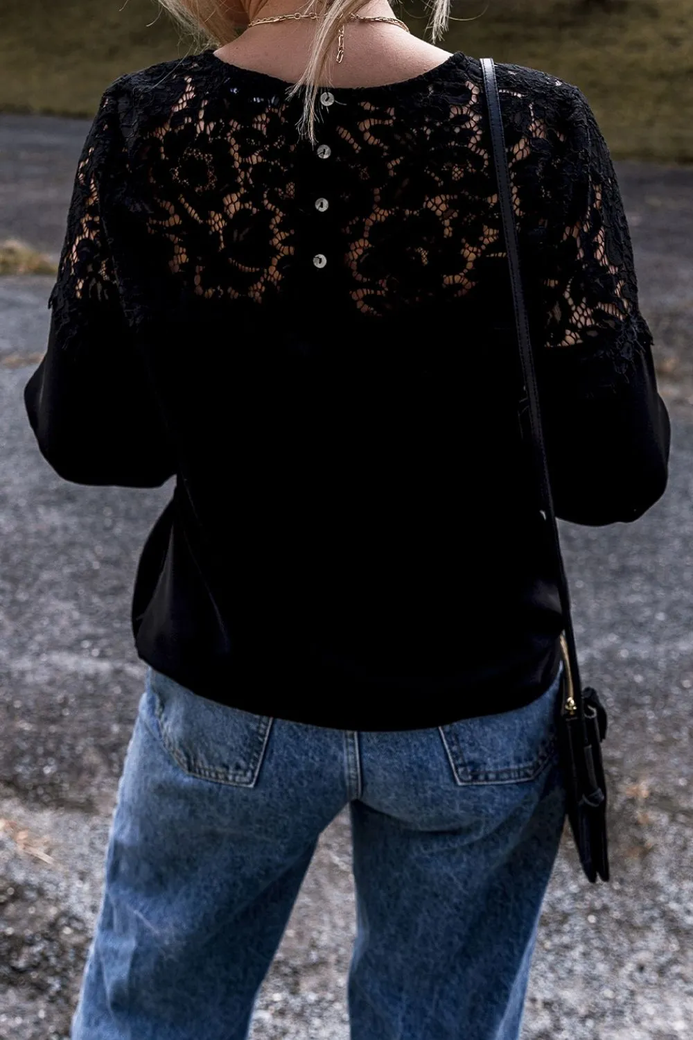 Lace Detail Round Neck Long Sleeve Blouse sold by Charming Charlie product image thumbnail 4