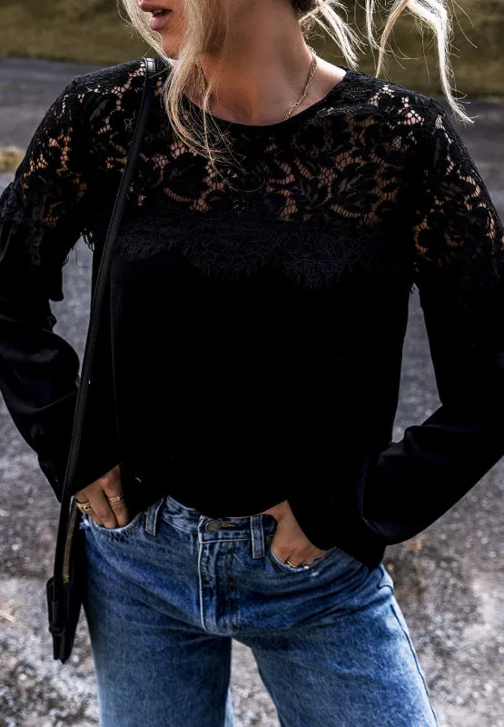 Lace Detail Round Neck Long Sleeve Blouse sold by Charming Charlie product image thumbnail 3