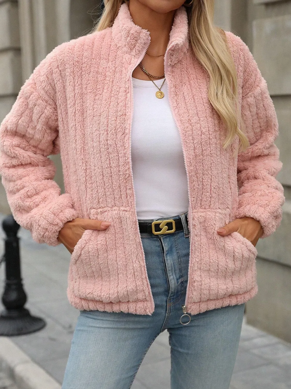 Mock Neck Zip Up Jacket with Pockets sold by Charming Charlie product image thumbnail 4