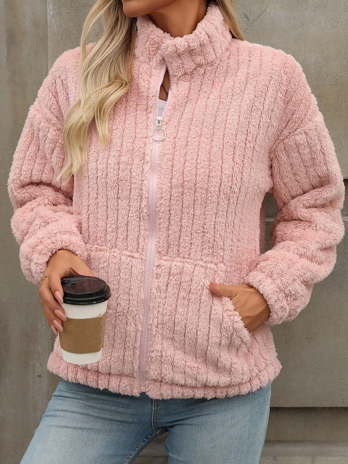 Mock Neck Zip Up Jacket with Pockets sold by Charming Charlie