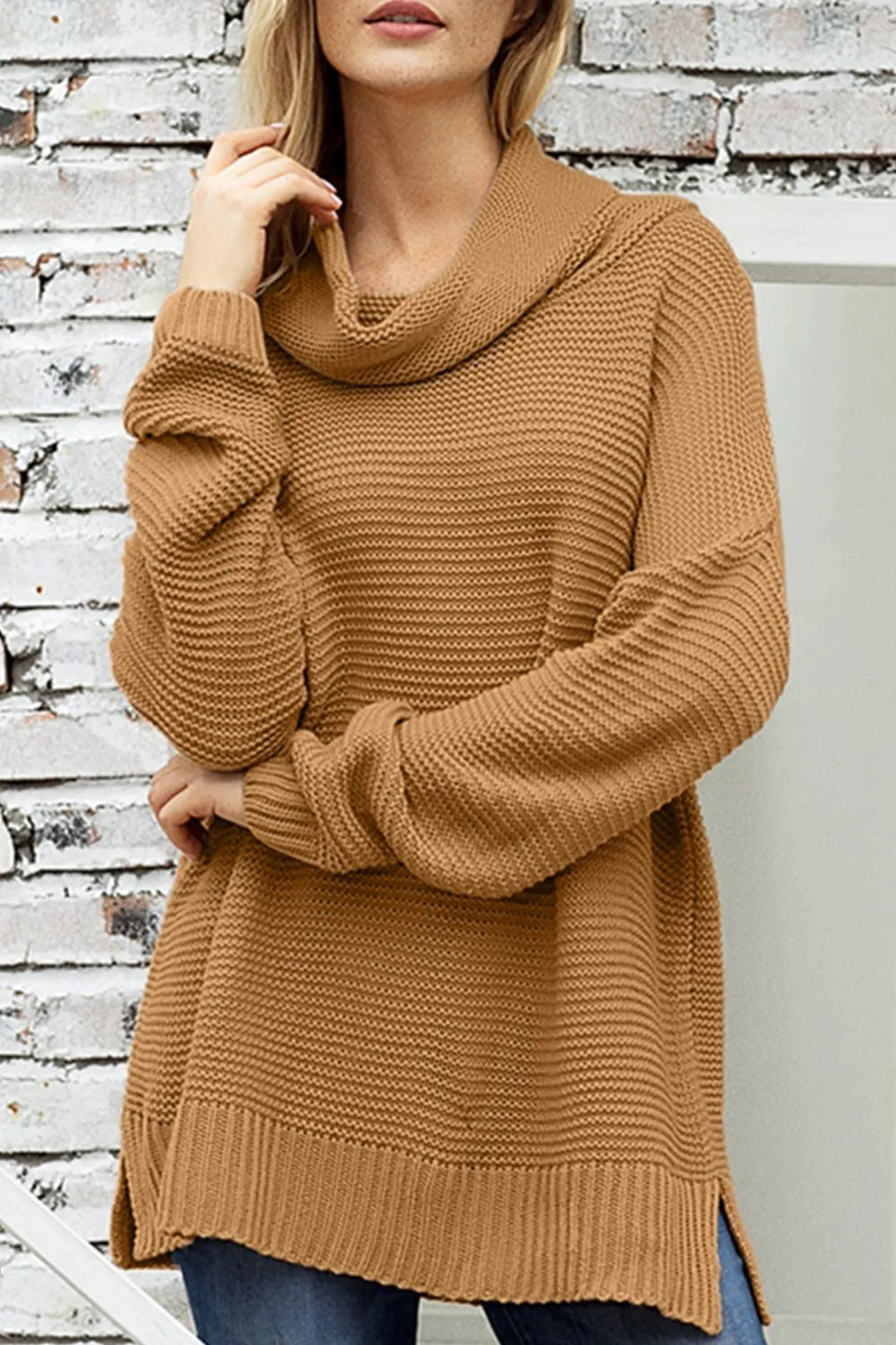 Side Slit Turtleneck Long Sleeve Sweater sold by Charming Charlie