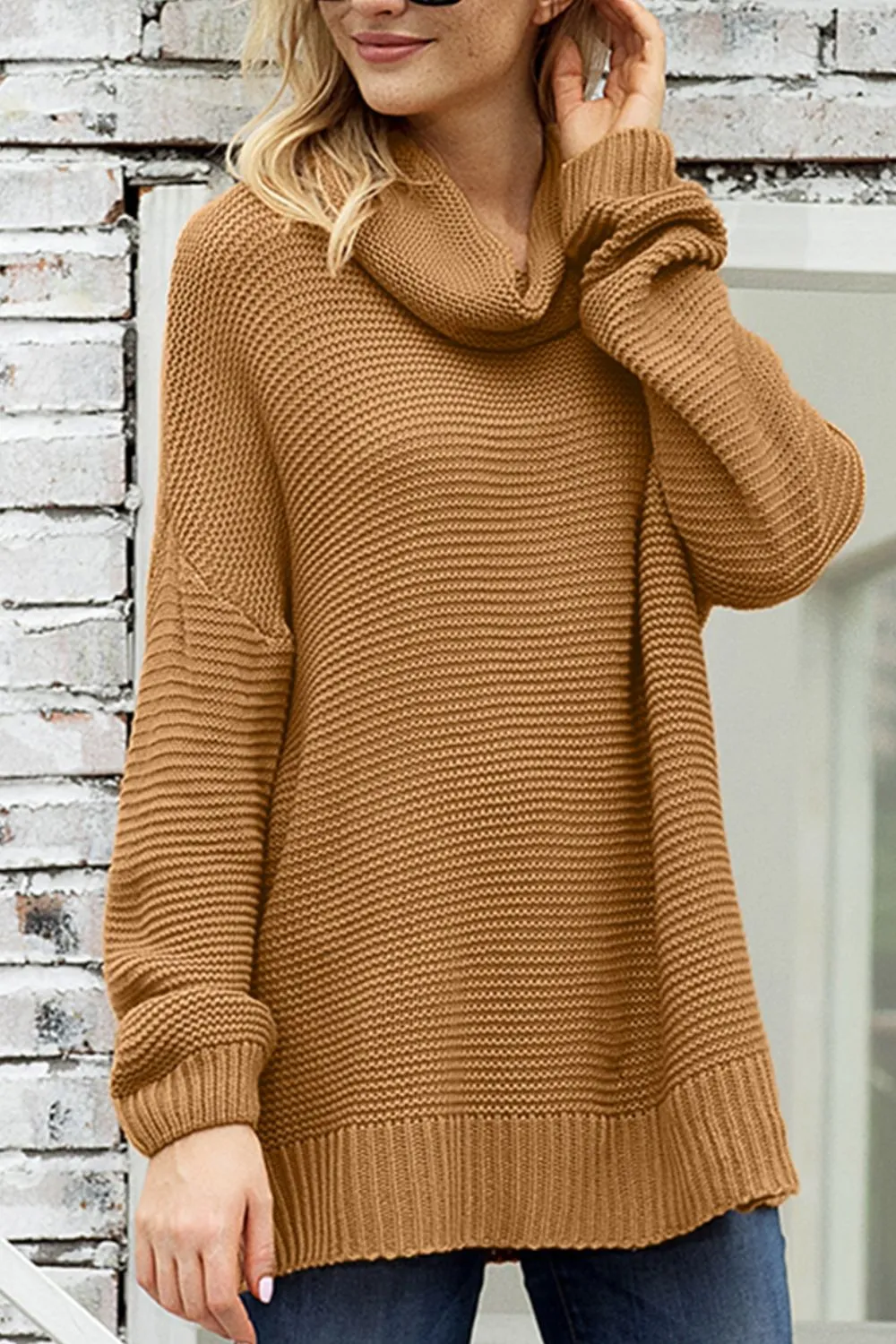 Side Slit Turtleneck Long Sleeve Sweater sold by Charming Charlie product image thumbnail 2