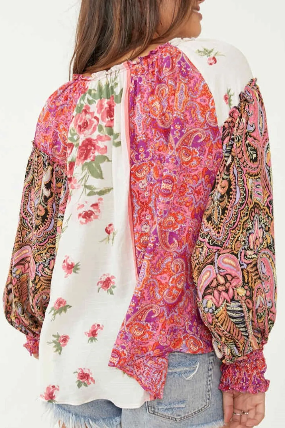 Frill Floral Shirred Cuff Long Sleeve Blouse sold by Charming Charlie product image thumbnail 3