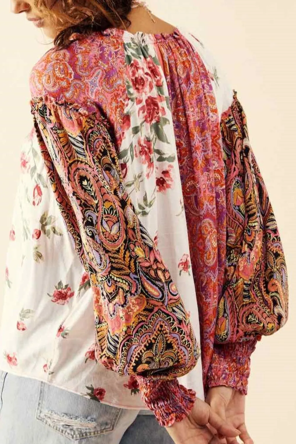 Frill Floral Shirred Cuff Long Sleeve Blouse sold by Charming Charlie product image thumbnail 4