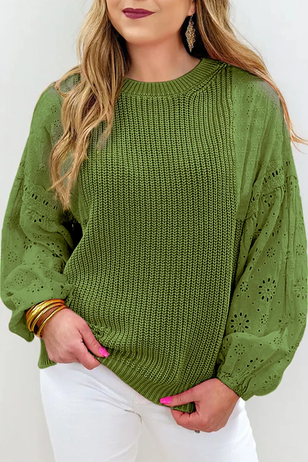 Eyelet Round Neck Drop Shoulder Sweater sold by Charming Charlie product image thumbnail 2