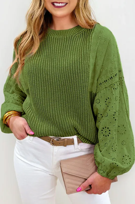Eyelet Round Neck Drop Shoulder Sweater sold by Charming Charlie