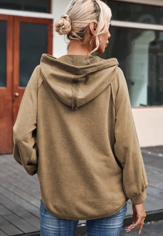 Waffled Knit Exposed Seam Drawstring Hoodie sold by Charming Charlie product image thumbnail 5