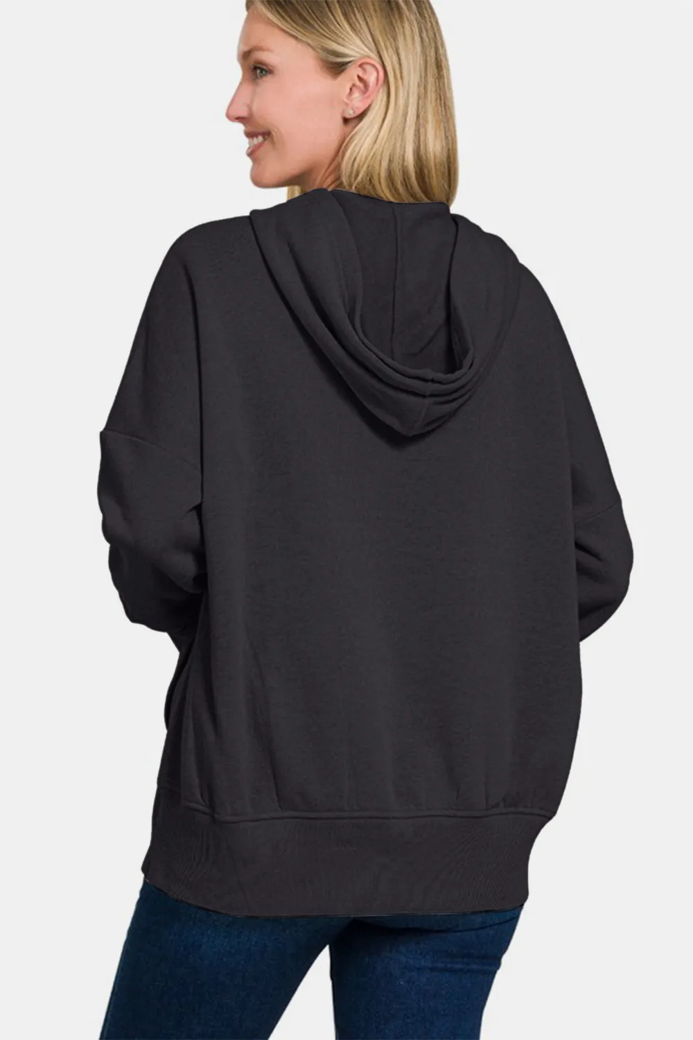Zenana Half Snap Long Sleeve Hoodie with Kangaroo Pocket sold by Charming Charlie product image thumbnail 2