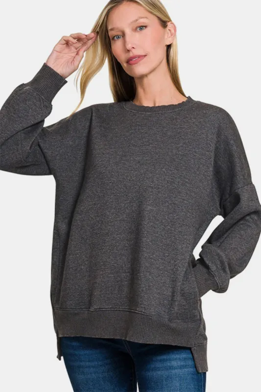 Zenana High-Low Acid Wash Fleece Sweatshirt sold by Charming Charlie