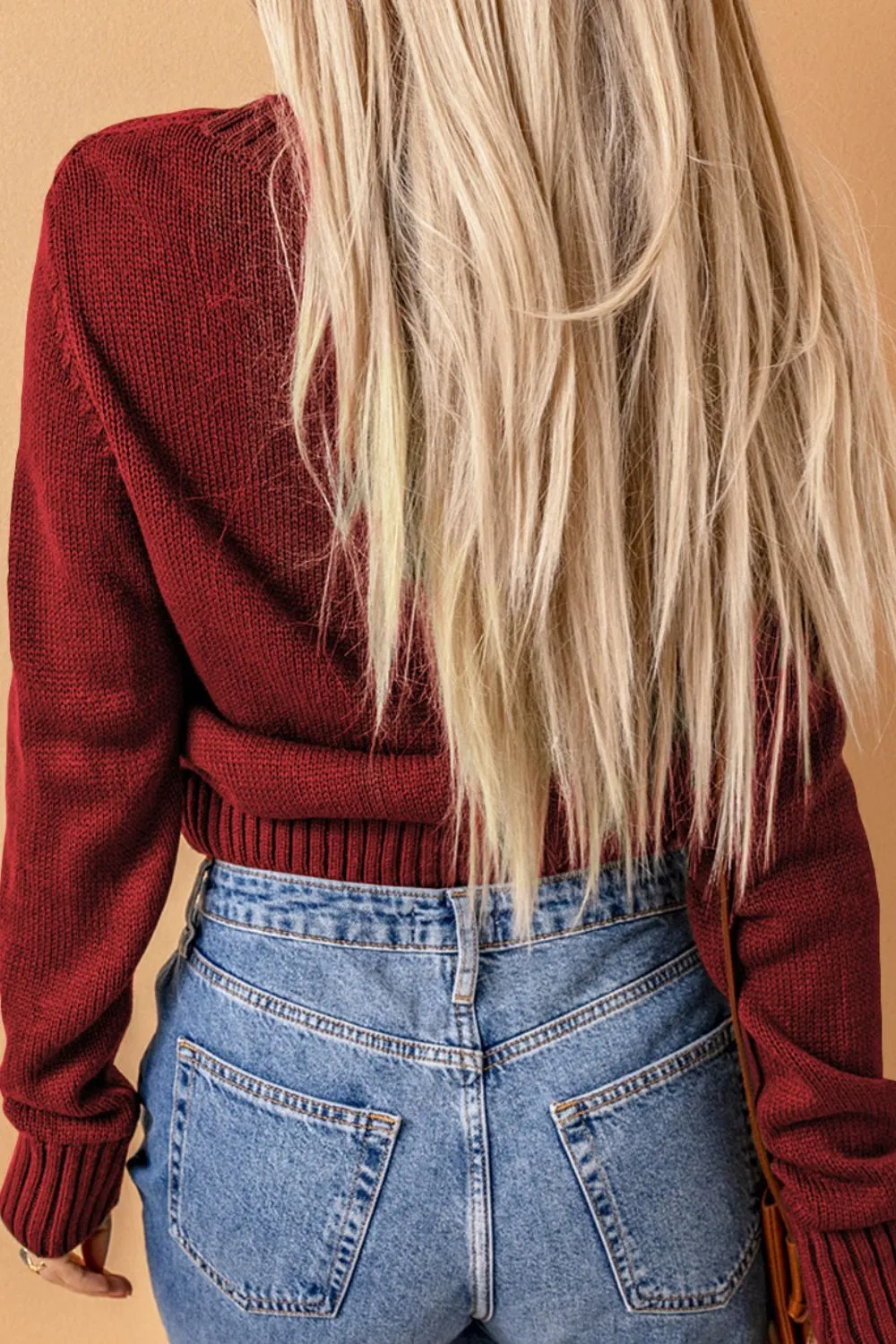 Cable-Knit Button Down V-Neck Cardigan sold by Charming Charlie product image thumbnail 4