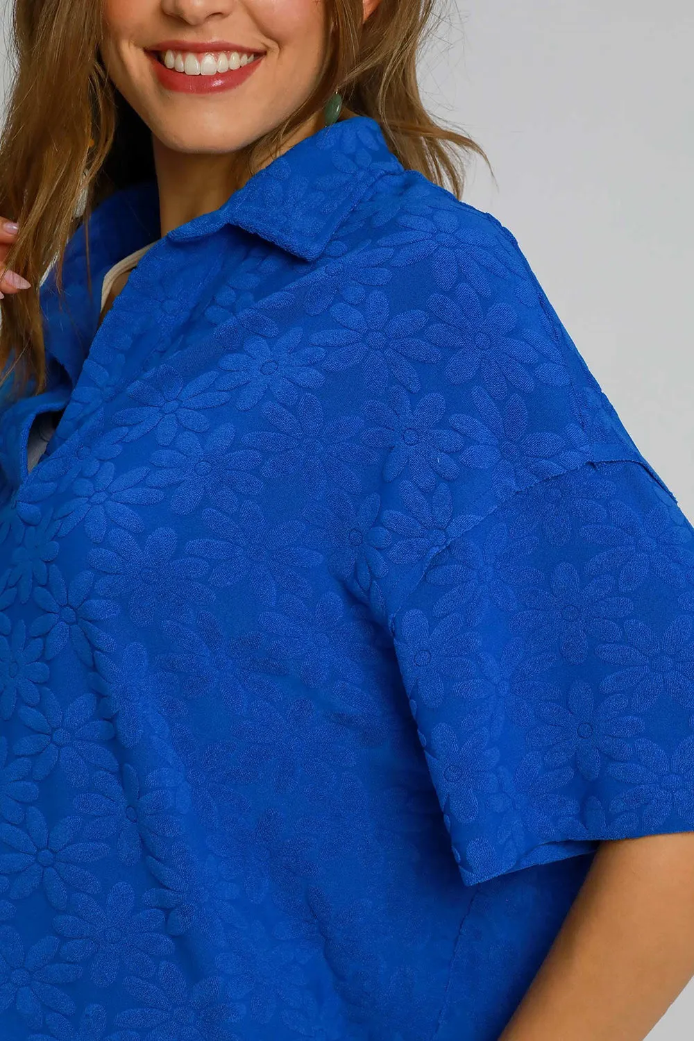 Umgee Floral Johnny Collar Half Sleeve Jacquard Top sold by Charming Charlie product image thumbnail 5