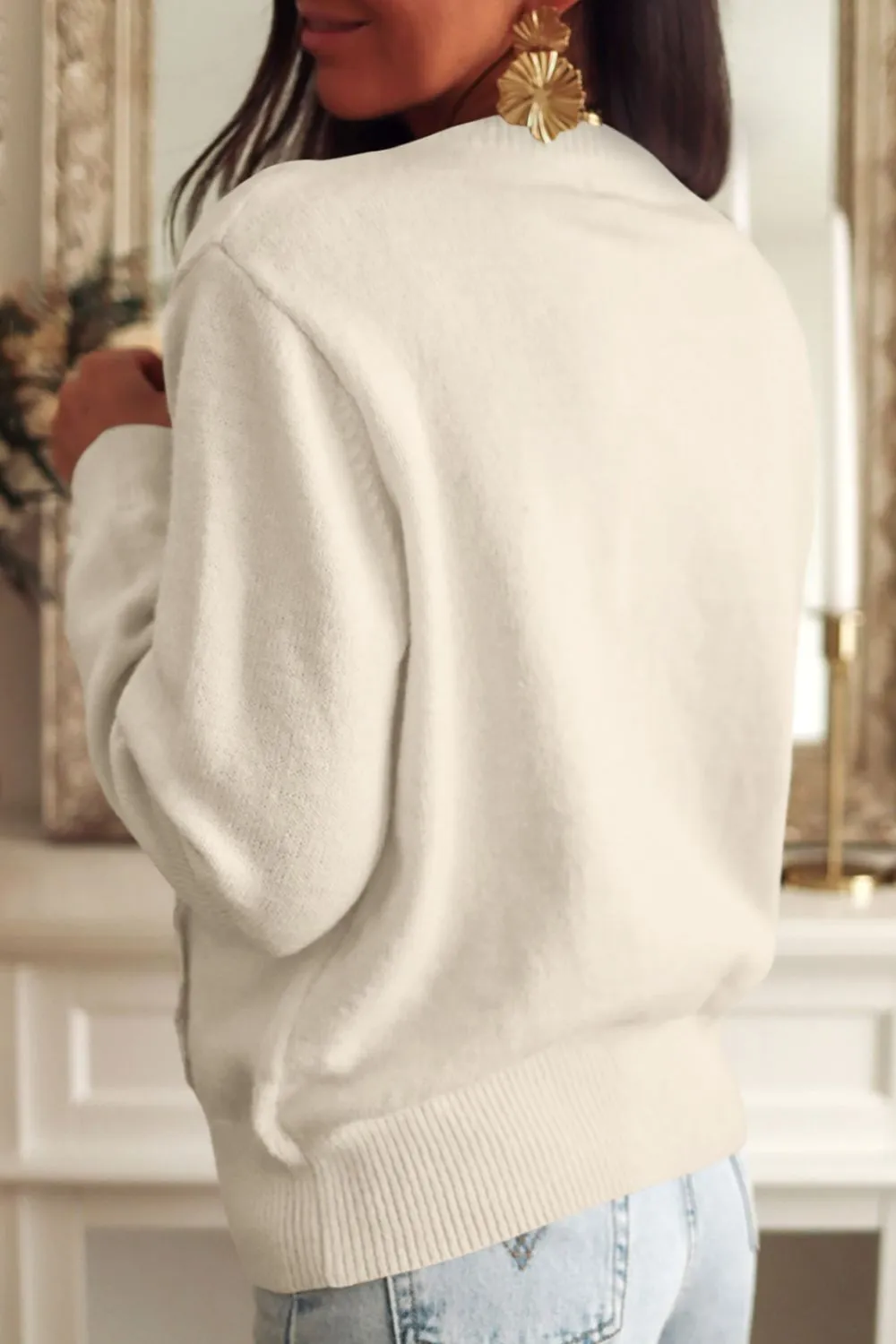 Lace Detail Button Down Long Sleeve Cardigan sold by Charming Charlie product image thumbnail 2