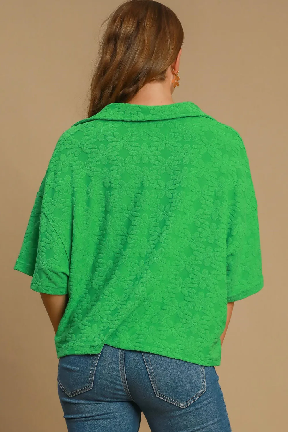 Umgee Floral Johnny Collar Half Sleeve Jacquard Top sold by Charming Charlie product image thumbnail 2