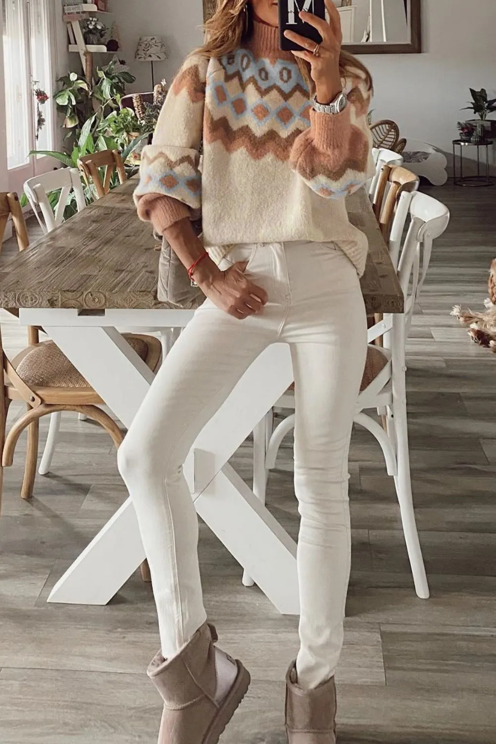 Geometric Mock Neck Long Sleeve Sweater sold by Charming Charlie product image thumbnail 4