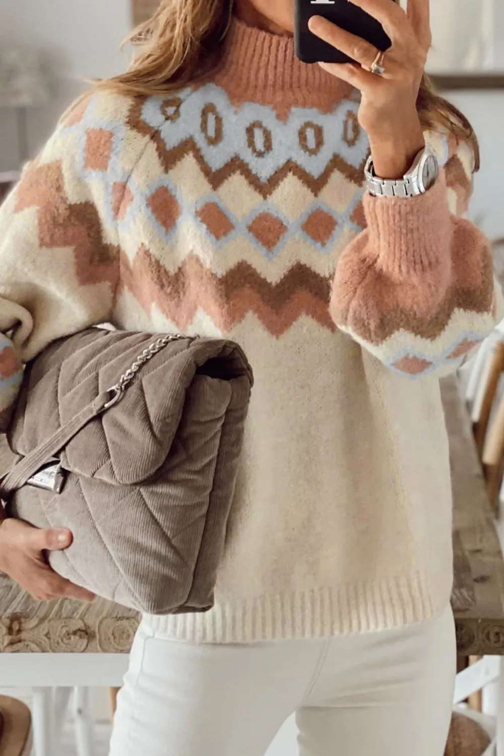 Geometric Mock Neck Long Sleeve Sweater sold by Charming Charlie product image thumbnail 2