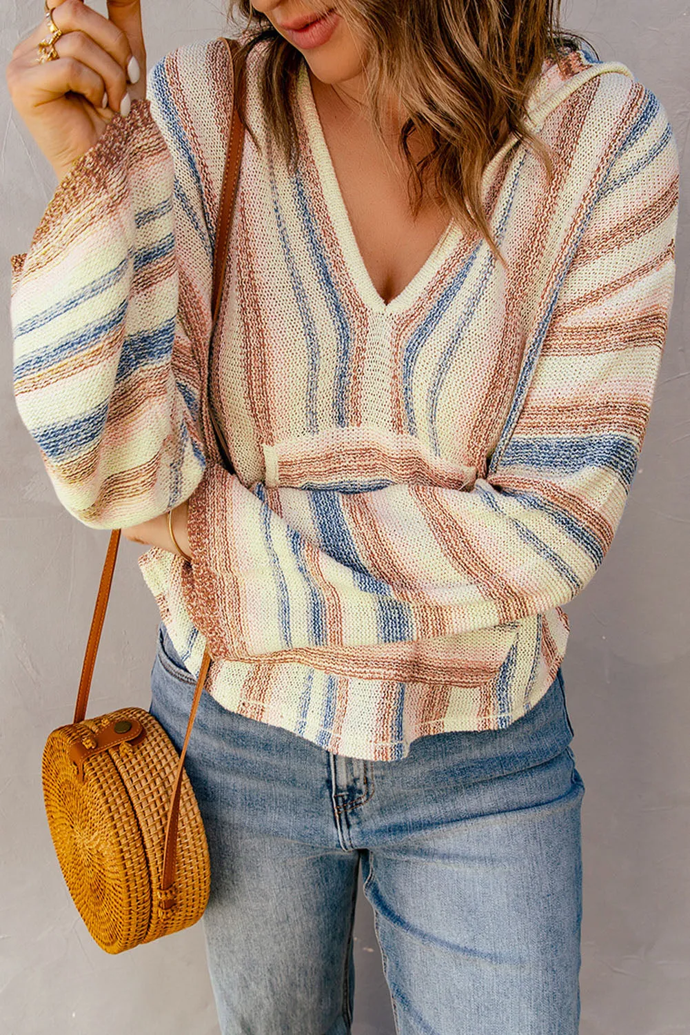 Contrast Striped Dropped Shoulder Hooded Knit Top sold by Charming Charlie product image thumbnail 4