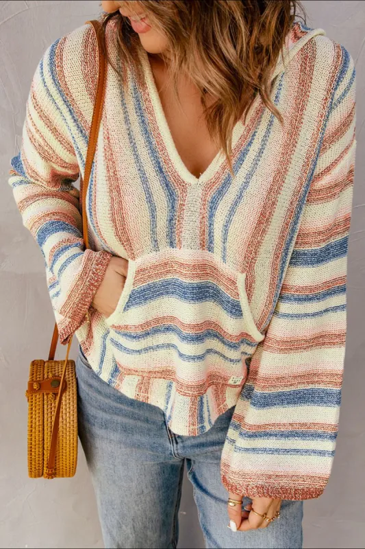 Contrast Striped Dropped Shoulder Hooded Knit Top sold by Charming Charlie