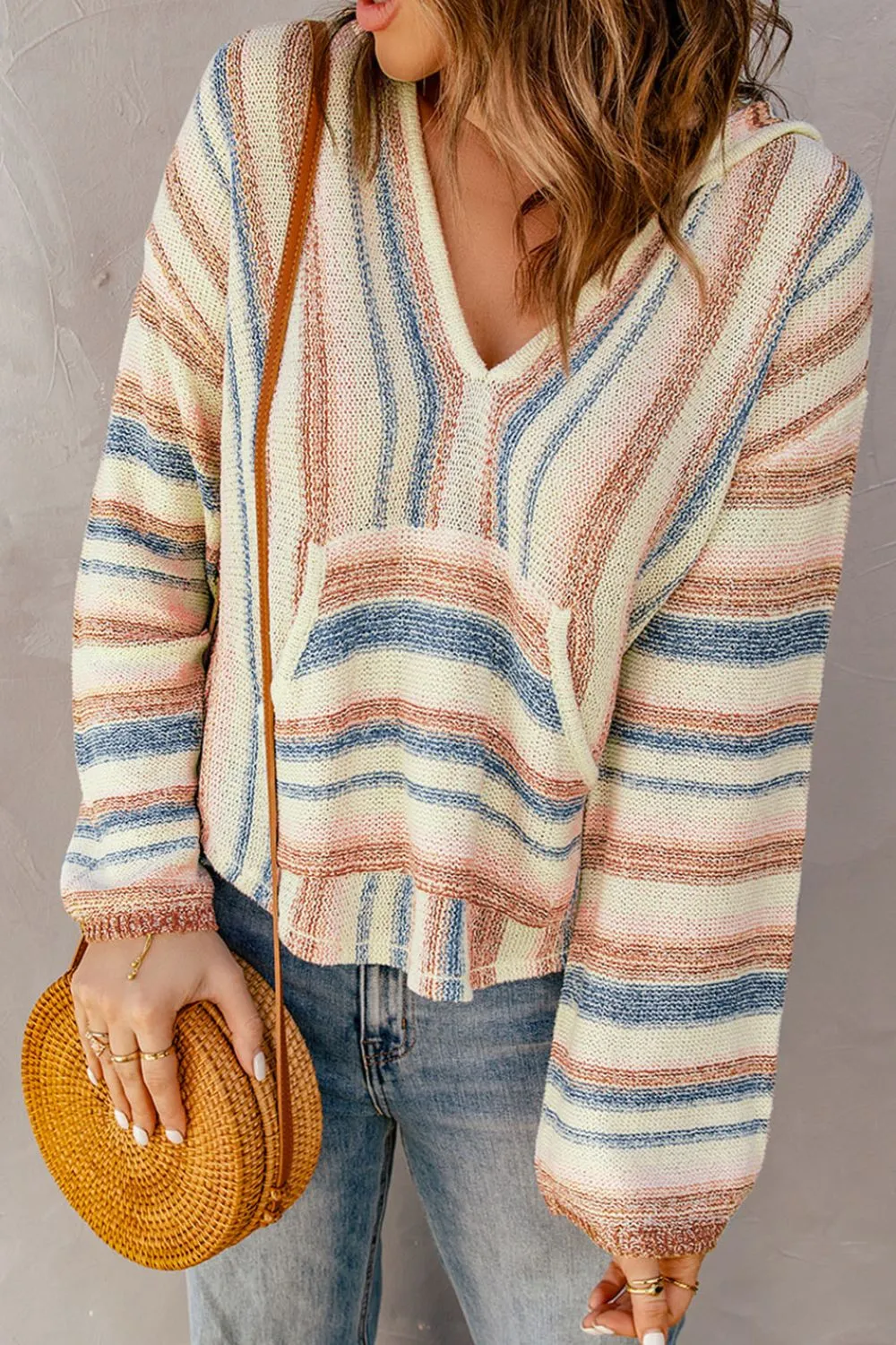 Contrast Striped Dropped Shoulder Hooded Knit Top sold by Charming Charlie product image thumbnail 3