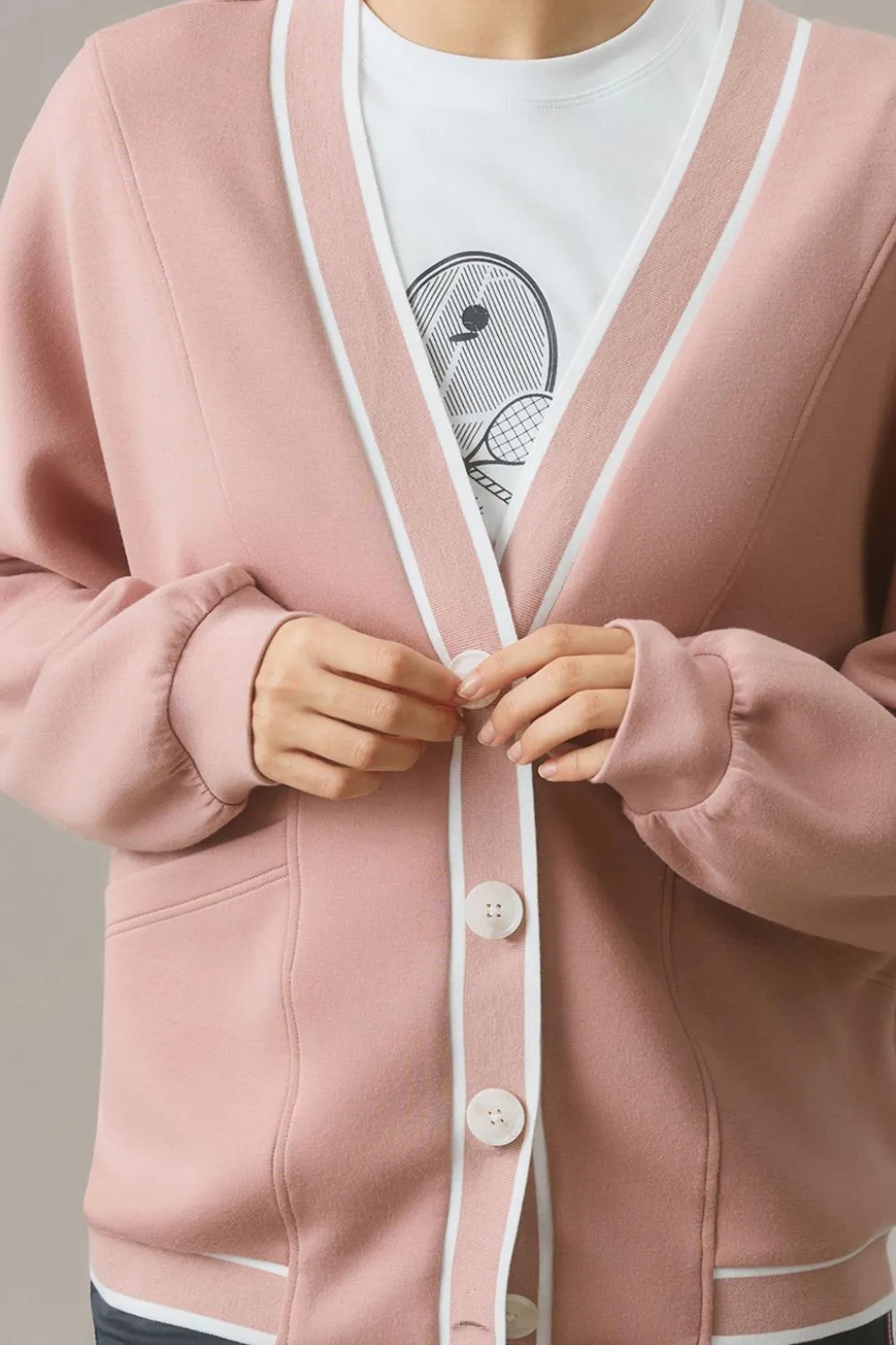 Contrast Trim V Neck Button Up Cardigan sold by Charming Charlie product image thumbnail 5