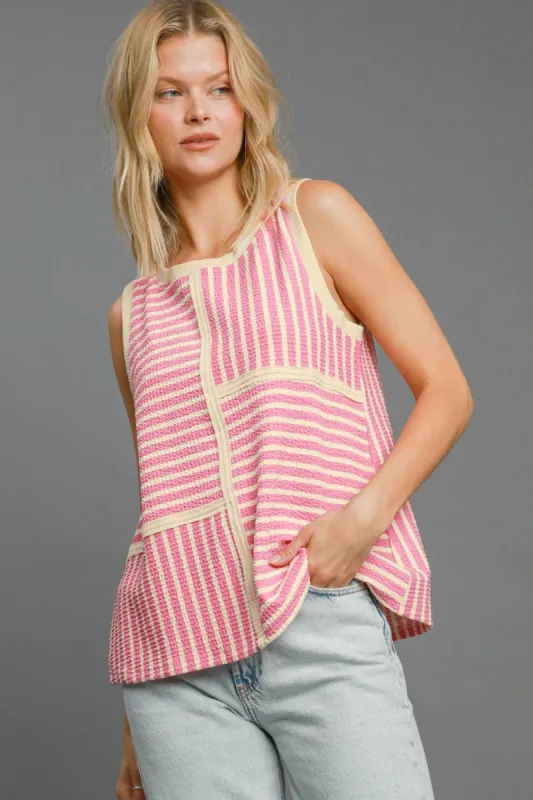 Umgee Round Neck Texture Striped Tank sold by Charming Charlie