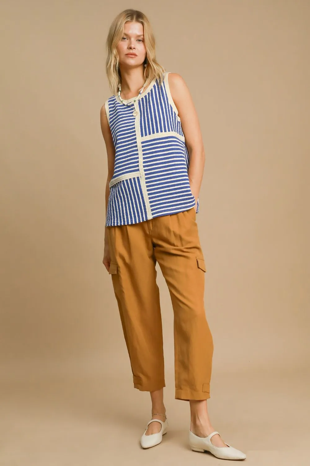 Umgee Round Neck Texture Striped Tank sold by Charming Charlie product image thumbnail 5