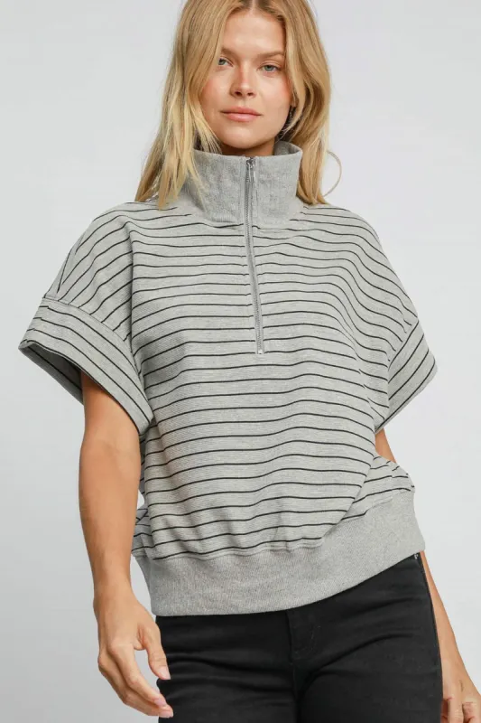 Umgee Striped Half Zip Short Sleeve Sweatshirt sold by Charming Charlie