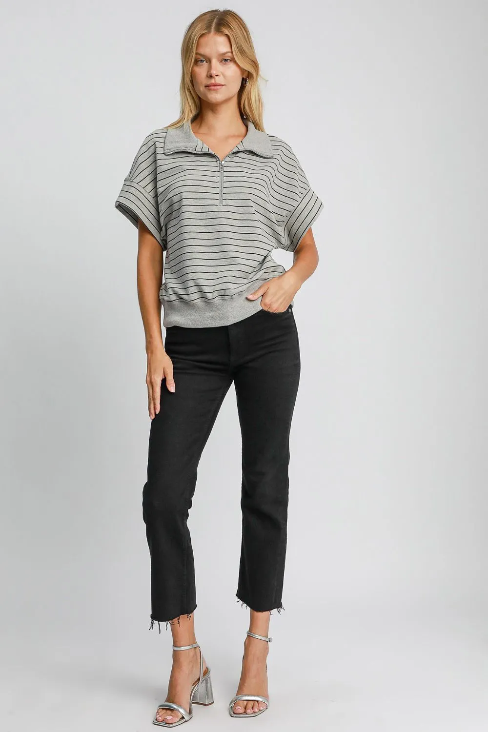 Umgee Striped Half Zip Short Sleeve Sweatshirt sold by Charming Charlie product image thumbnail 4