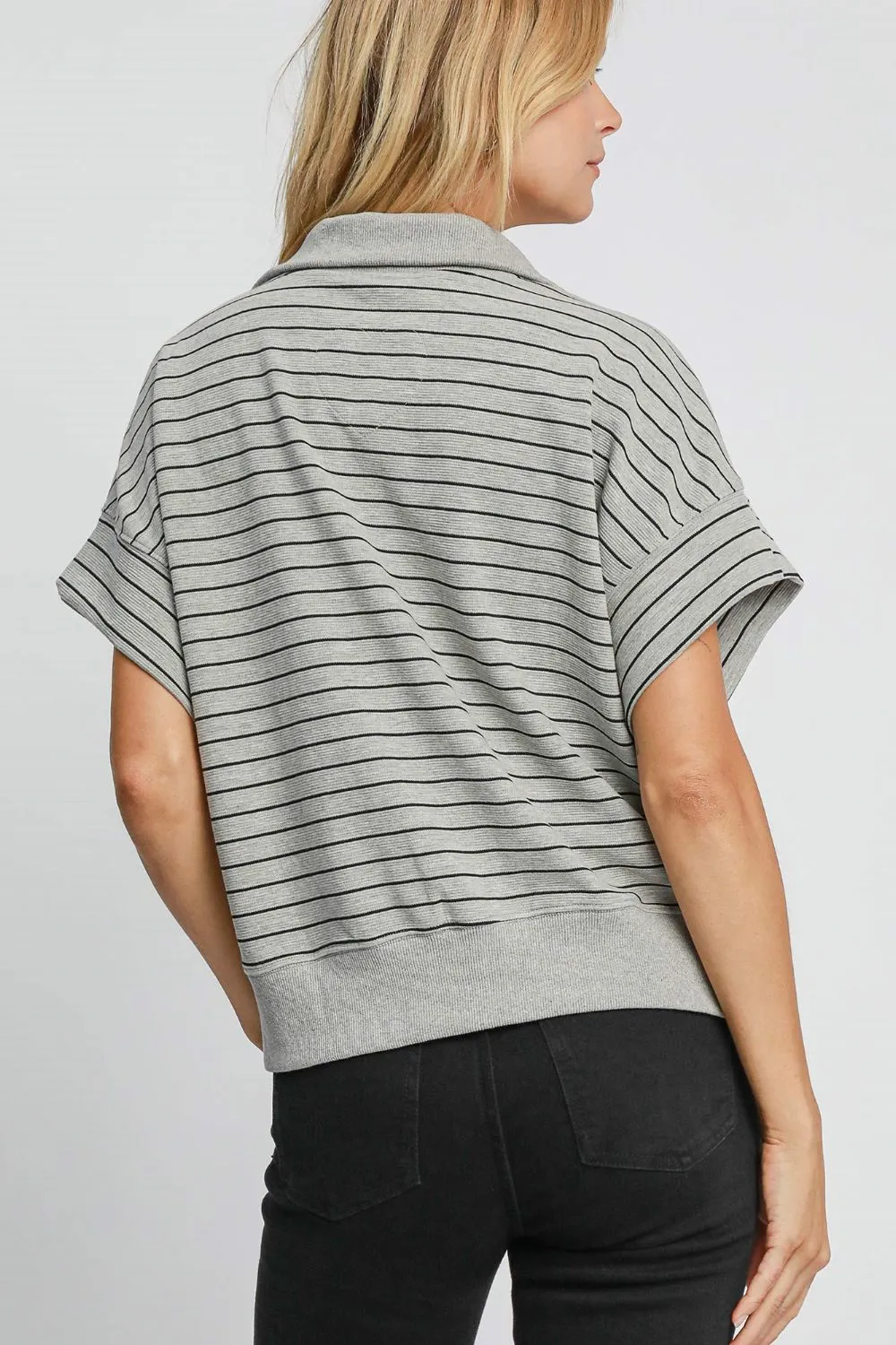 Umgee Striped Half Zip Short Sleeve Sweatshirt sold by Charming Charlie product image thumbnail 2