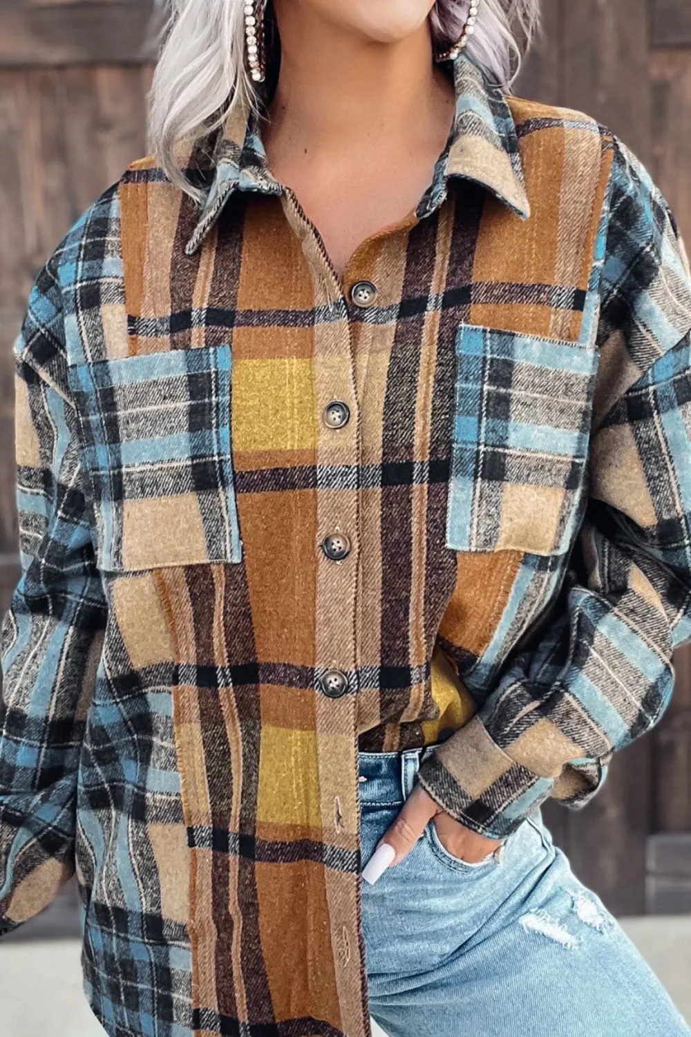 Plaid Collared Neck Long Sleeve Shirt sold by Charming Charlie