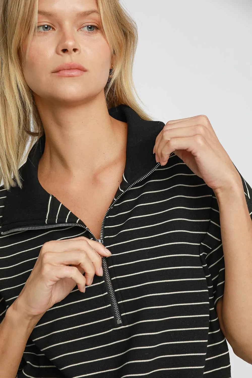 Umgee Striped Half Zip Short Sleeve Sweatshirt sold by Charming Charlie product image thumbnail 4