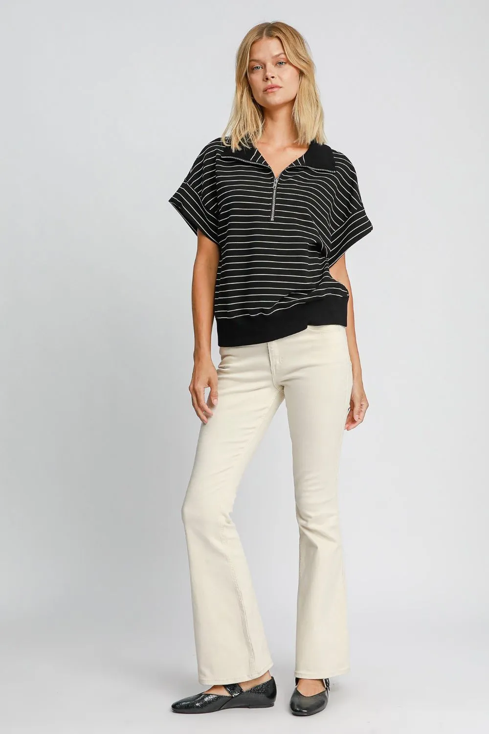 Umgee Striped Half Zip Short Sleeve Sweatshirt sold by Charming Charlie product image thumbnail 5