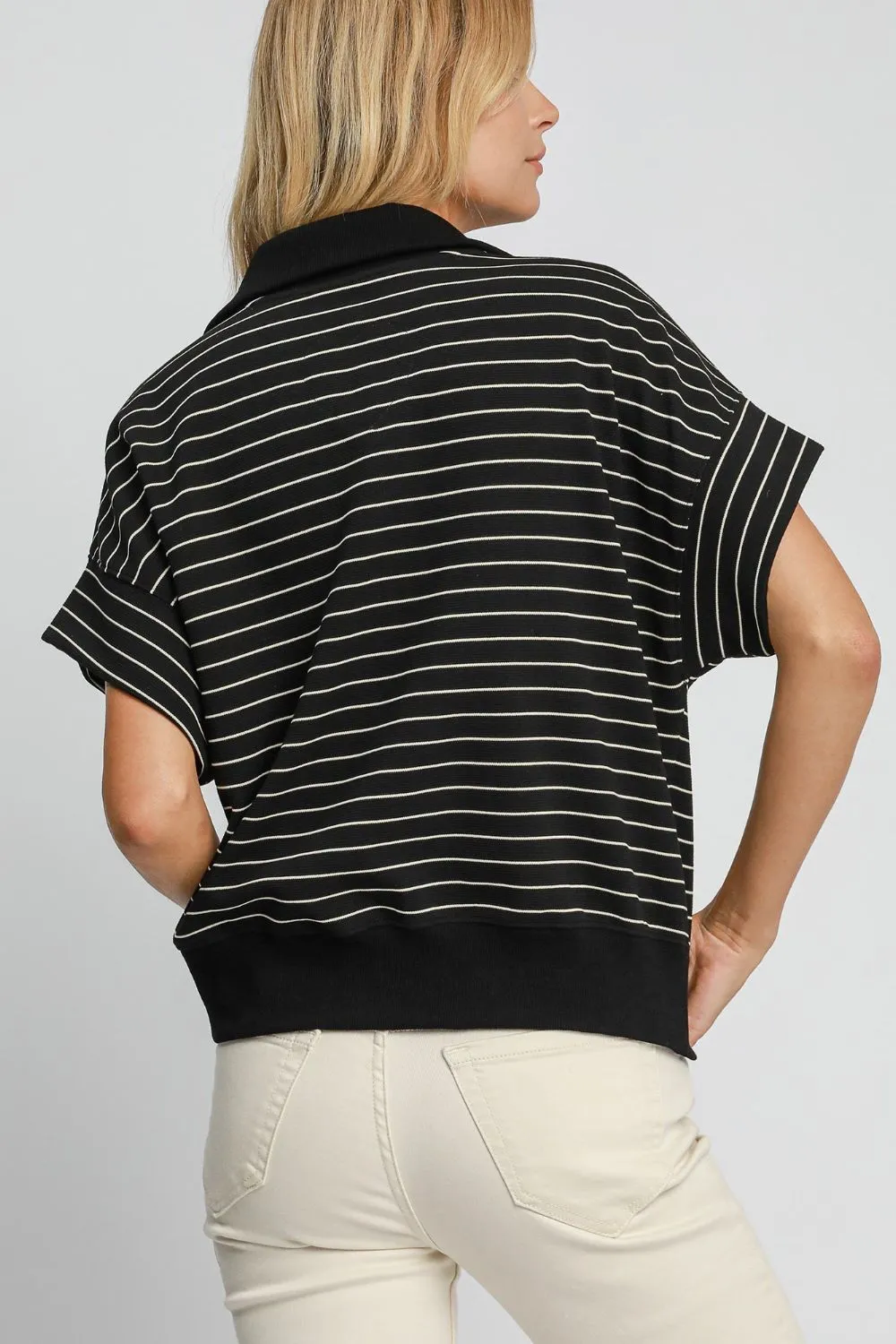 Umgee Striped Half Zip Short Sleeve Sweatshirt sold by Charming Charlie product image thumbnail 2