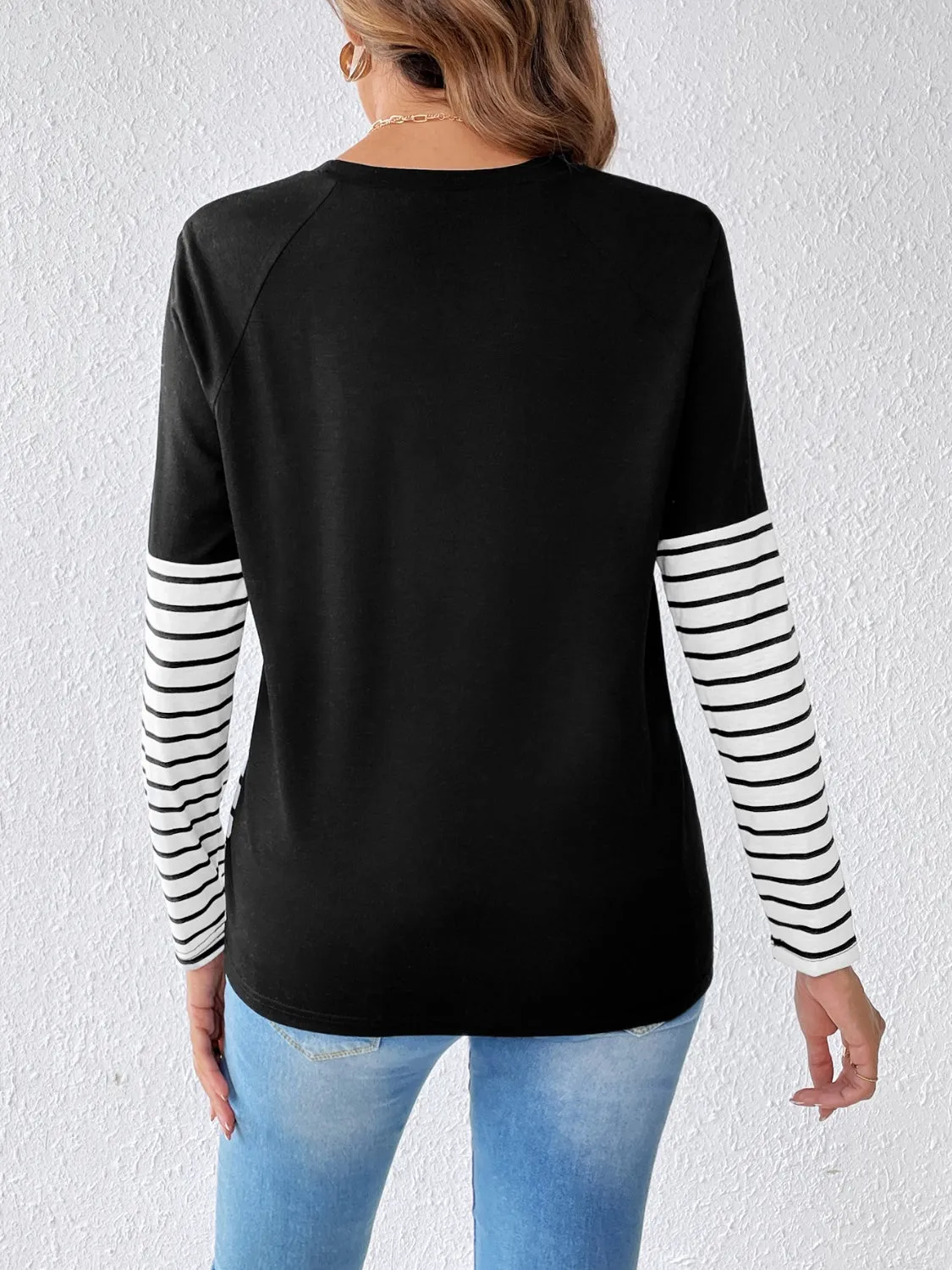 Striped Contrast Round Neck Long Sleeve T-Shirt sold by Charming Charlie product image thumbnail 2