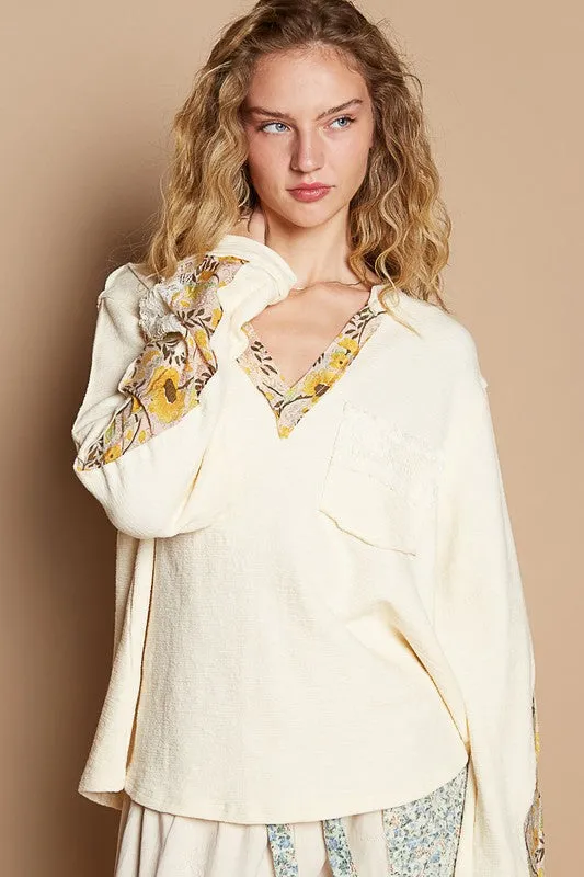 POL Lace Detail Flower Printed V-Neck Knit Top sold by Charming Charlie product image thumbnail 4