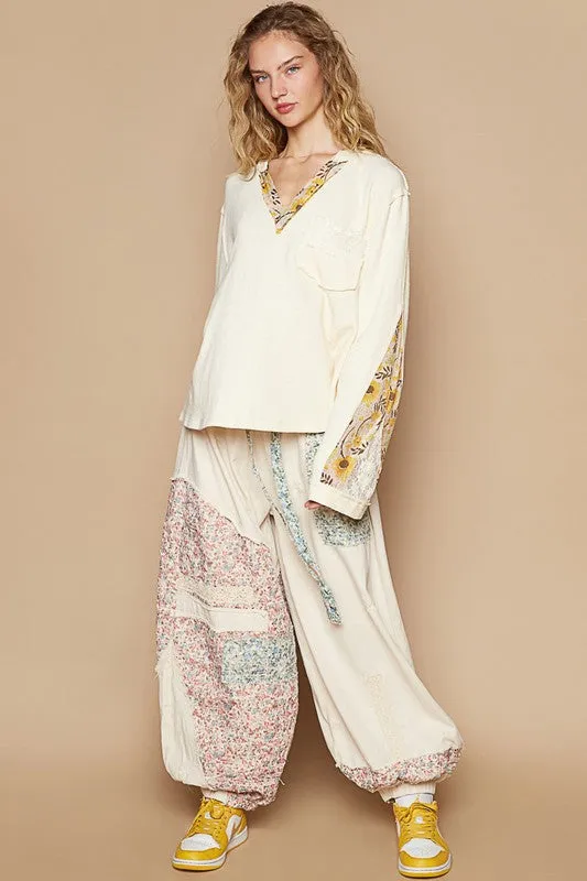 POL Lace Detail Flower Printed V-Neck Knit Top sold by Charming Charlie product image thumbnail 5