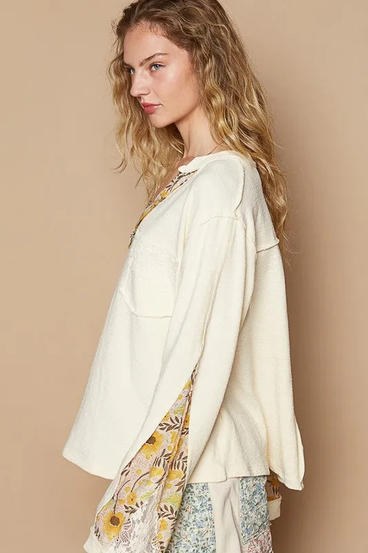 POL Lace Detail Flower Printed V-Neck Knit Top sold by Charming Charlie product image thumbnail 3