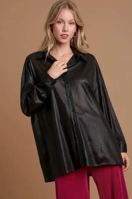 Umgee Side Slit Button Up Long Sleeve Shirt sold by Charming Charlie