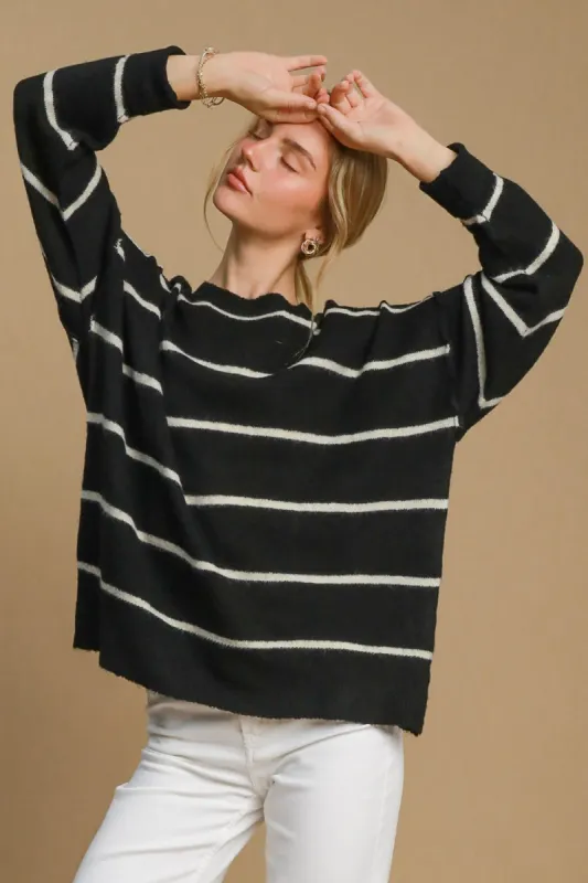 Umgee Wool Blend Striped Round Neck Sweater sold by Charming Charlie