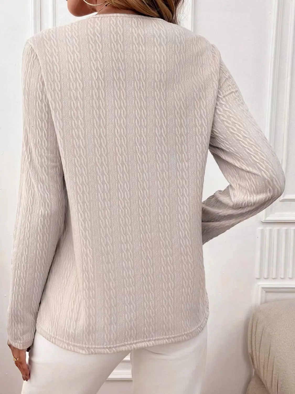 Lace Detail V-Neck Long Sleeve T-Shirt sold by Charming Charlie product image thumbnail 5