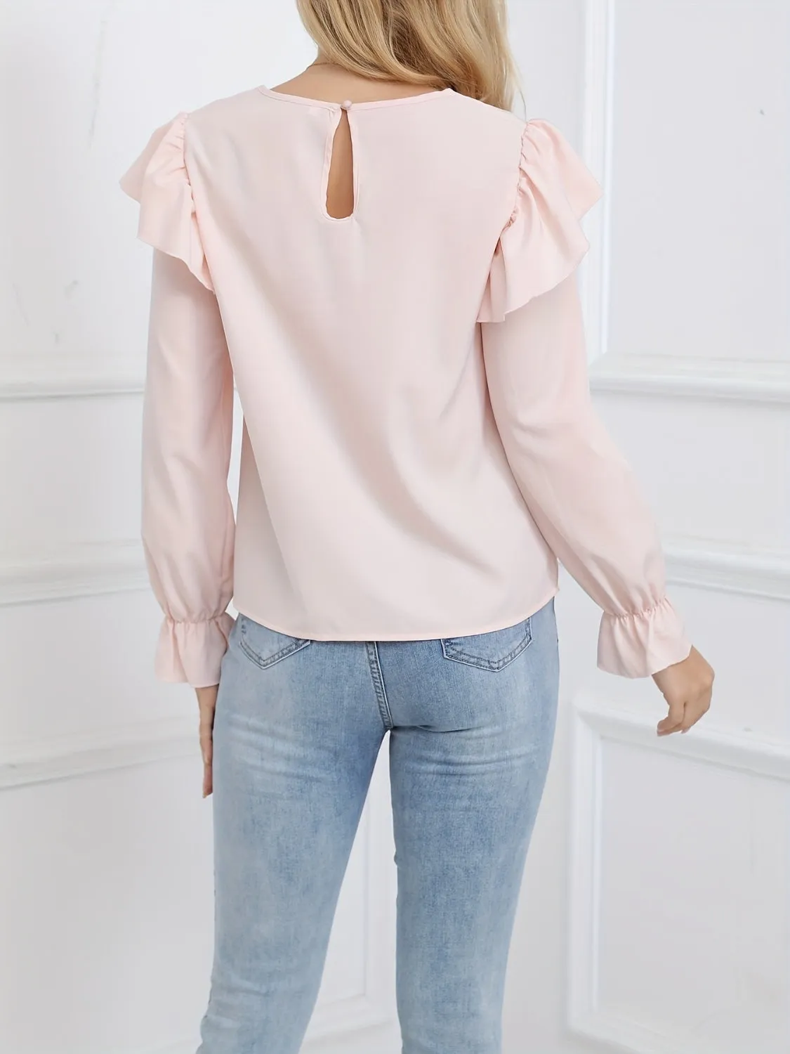 Ruffled Round Neck Long Sleeve Blouse sold by Charming Charlie product image thumbnail 4