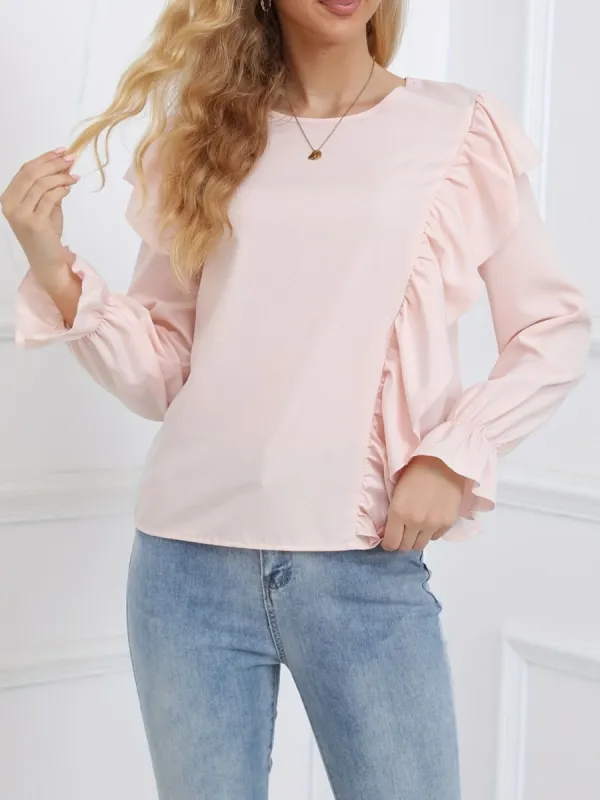 Ruffled Round Neck Long Sleeve Blouse sold by Charming Charlie