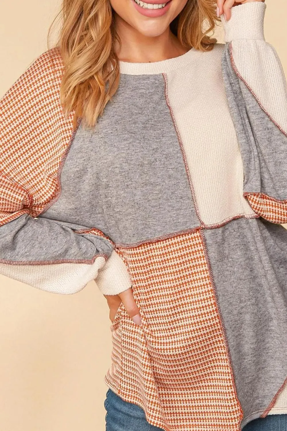 Exposed Seam Color Block Round Neck Top sold by Charming Charlie product image thumbnail 2