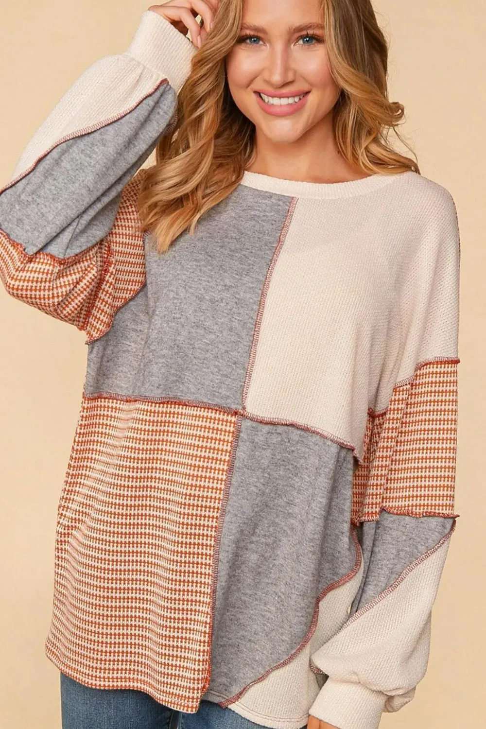 Exposed Seam Color Block Round Neck Top sold by Charming Charlie product image thumbnail 4