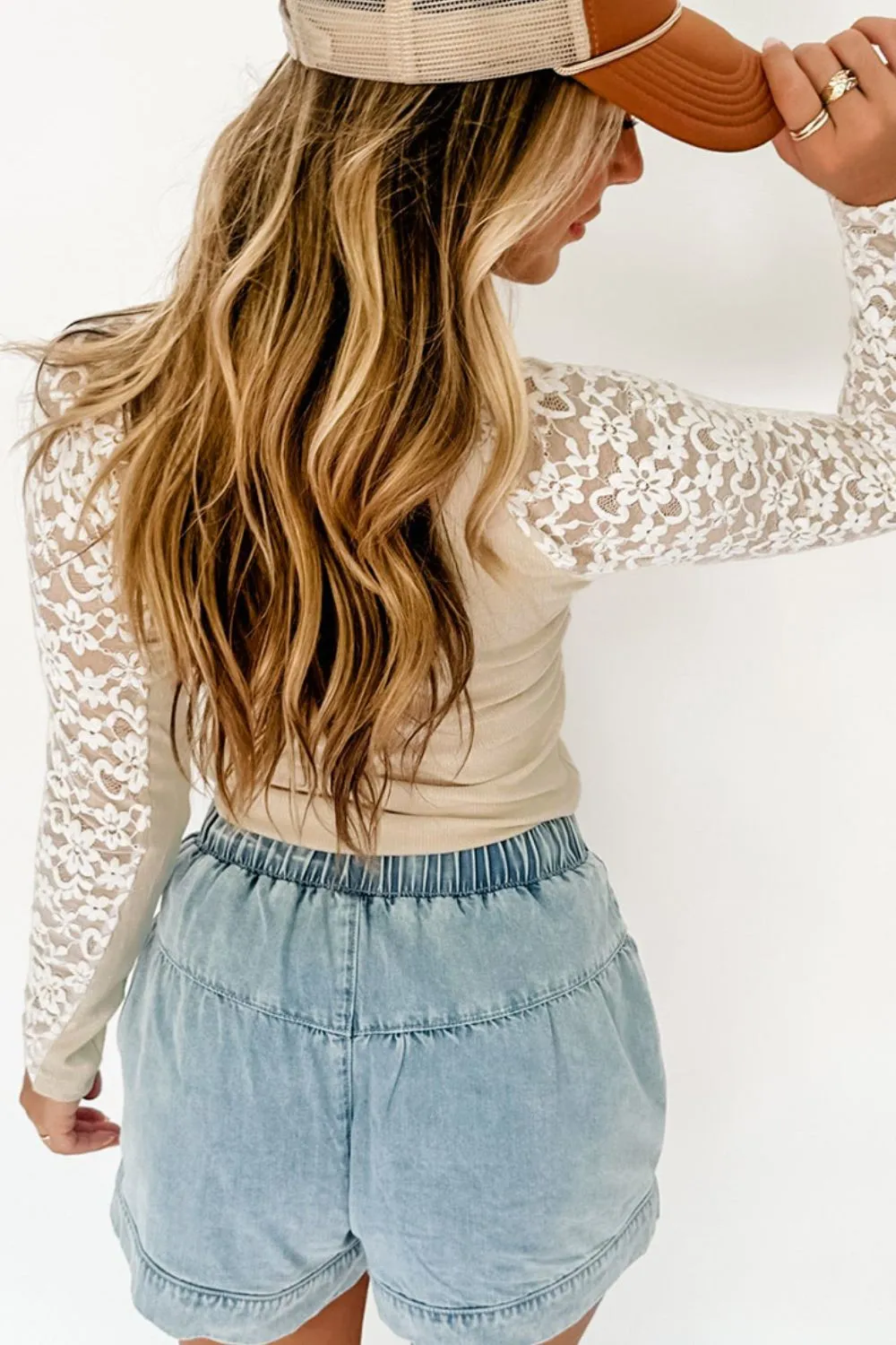 Mock Neck Long Sleeve Lace Patchwork T-Shirt sold by Charming Charlie product image thumbnail 2