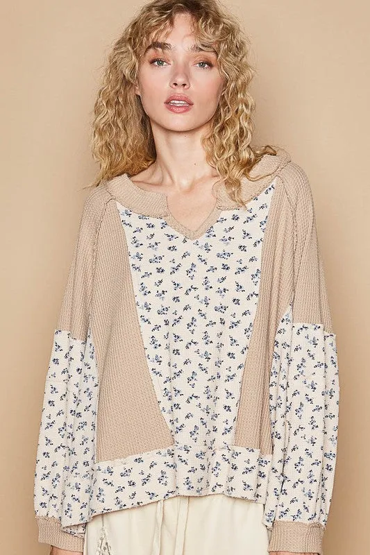 POL Waffle Knit Floral Notched Long Sleeve Top sold by Charming Charlie product image thumbnail 4