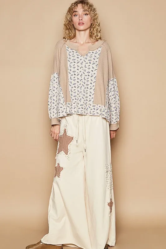 POL Waffle Knit Floral Notched Long Sleeve Top sold by Charming Charlie product image thumbnail 5