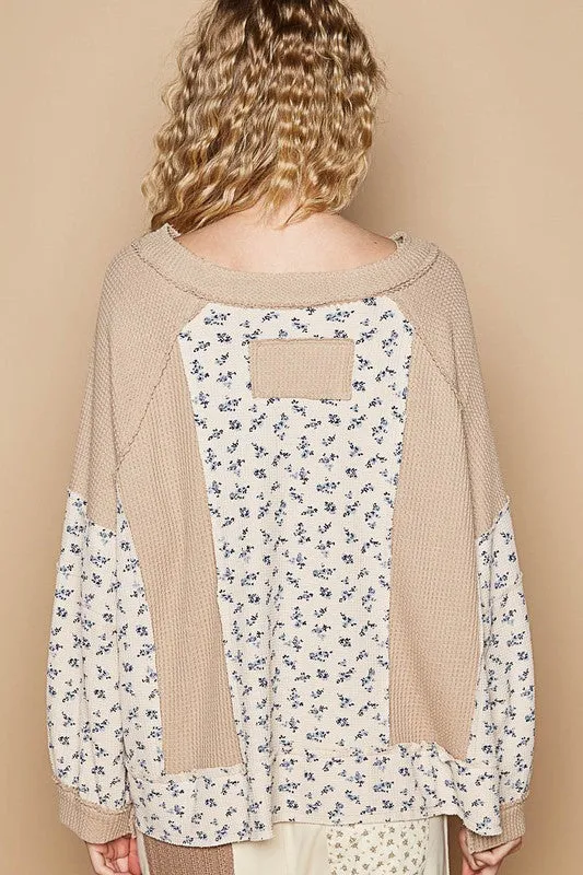 POL Waffle Knit Floral Notched Long Sleeve Top sold by Charming Charlie product image thumbnail 2
