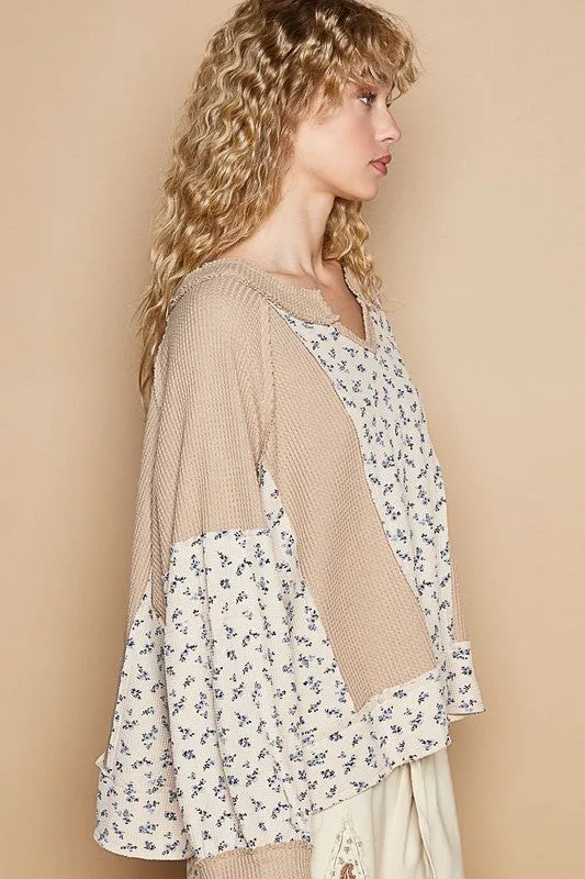 POL Waffle Knit Floral Notched Long Sleeve Top sold by Charming Charlie product image thumbnail 3