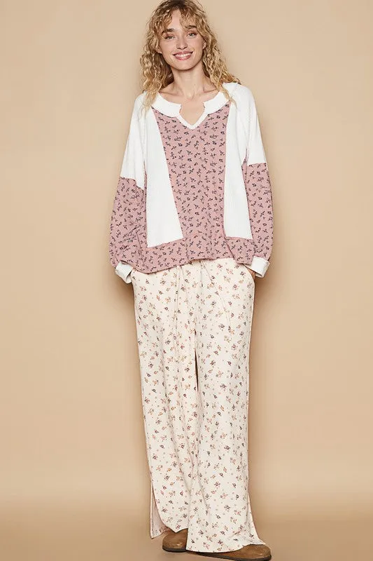 POL Waffle Knit Floral Notched Long Sleeve Top sold by Charming Charlie product image thumbnail 5