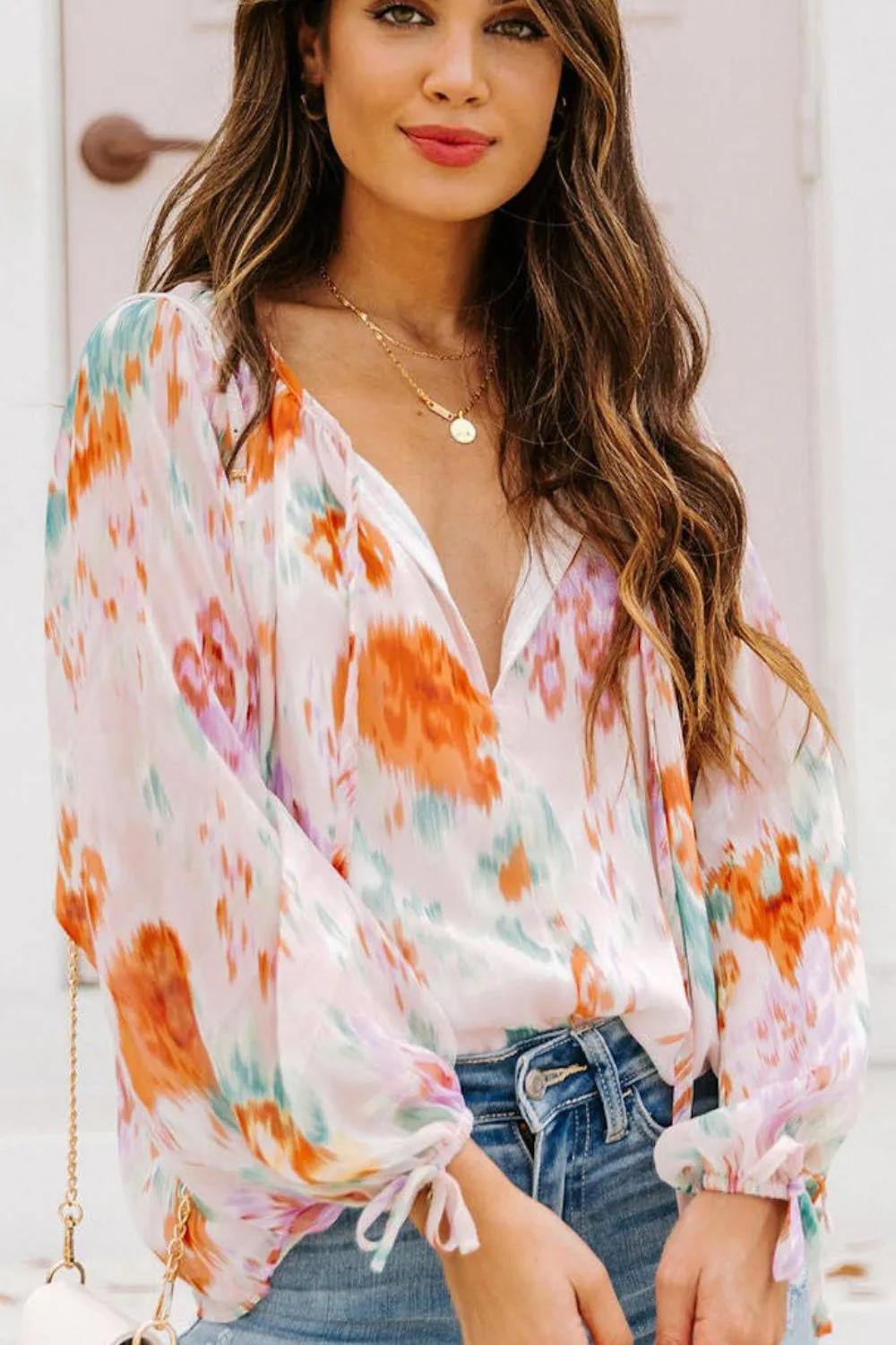 Printed Tie Neck Long Sleeve Blouse sold by Charming Charlie product image thumbnail 3